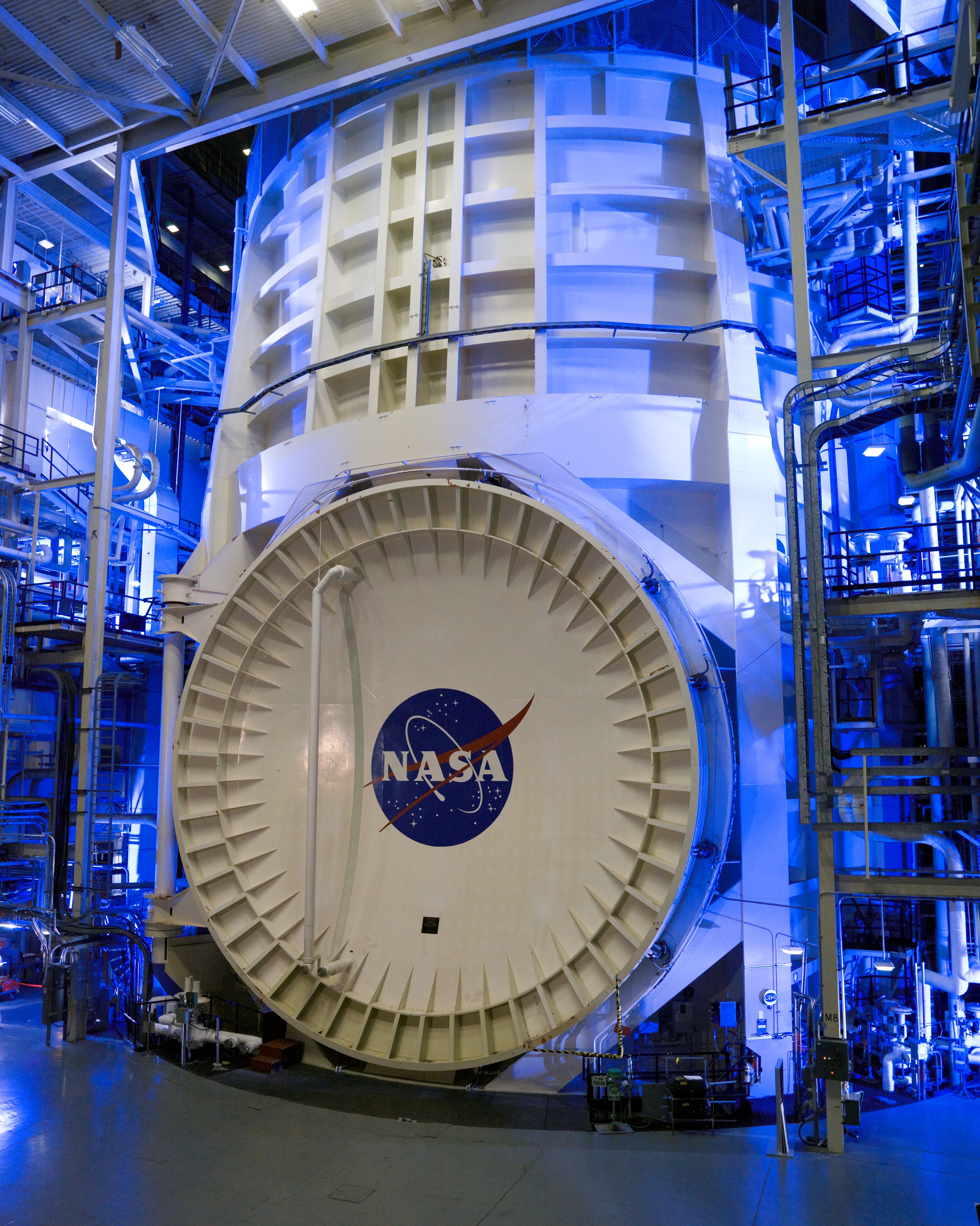 Large circular closed door of NASA Johnson Space Center thermal-vacuum Chamber A.